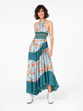 Free People Intimately Gabriela Patchwork Halter Midi Slip Dress XS